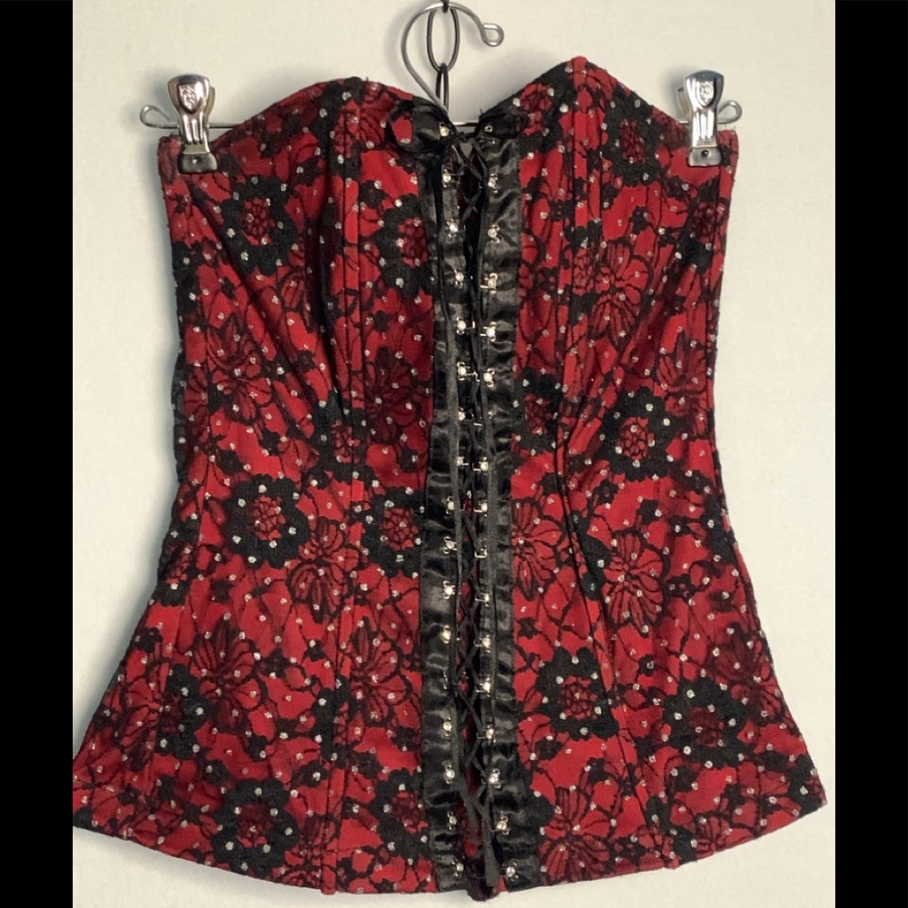 Red with black lace overlay corset